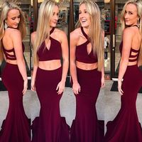 SP1287,Sexy Two Piece Burgundy, 2018 Long Prom Dress, Burgundy Mermaid Long Prom Dress Formal Evening Dress Party Dress - Thumbnail 1