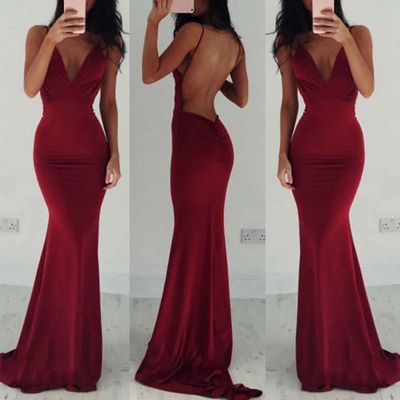 SP1288,Sexy Burgundy Mermaid Prom Dresses,Backless Satin Evening Dresses