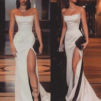 SP1291,White Strapless Mermaid Prom Dresses,Long Prom Dresses With Side Slit - Thumbnail 1