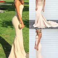 SP1292,Stylish Champagne Mermaid Sweetheart Sleeveless Sweep Train Prom Dress - Thumbnail 3