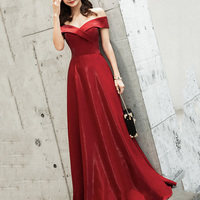 Burgundy satin long prom dress cute evening dress - Thumbnail 1