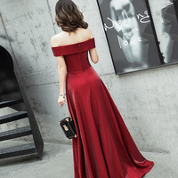 Burgundy satin long prom dress cute evening dress - Thumbnail 3