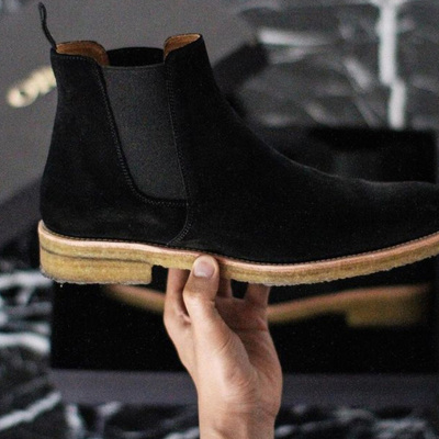 Mens black suede chelsea ankle high decent wear handmade boot - Thumbnail 5