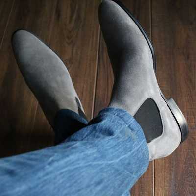 Handmade gray suede chelsea boot men's dress designer oxford boot - Thumbnail 2