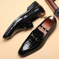 Handmade Men Black Alligator Texture Leather Moccasin Shoes, slip on Shoes - Thumbnail 4