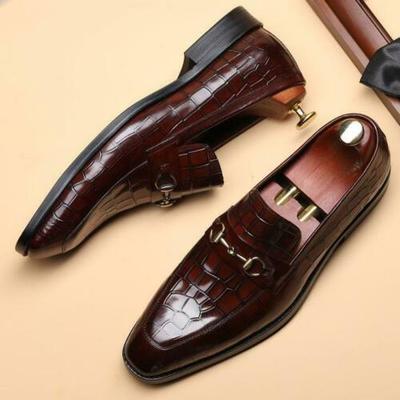 Handmade Men Brown Alligator Texture Leather Moccasin Shoes, slip on Shoes