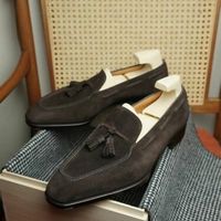Handmade Men Brown Suede Leather Moccasin Shoes, Men Suede Loafer Shoes - Thumbnail 4