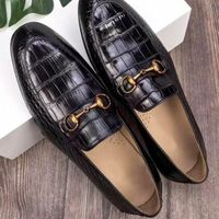 Handmade Men Crocodile Texture Black Leather Moccasin Shoes, Loafer Shoes - Thumbnail 1