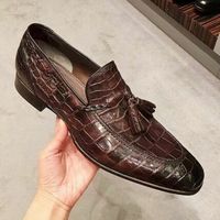 Handmade Brown Crocodile Texture Leather Formal Dress Moccasin Shoes for Men - Thumbnail 1