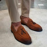 Handmade Tan Suede Moccasin Shoes with tassels, Suede slip on Shoes for men - Thumbnail 4