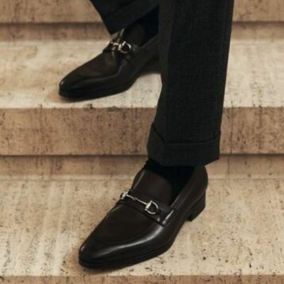 Handmade black leather moccasin shoes for men, men dress shoes