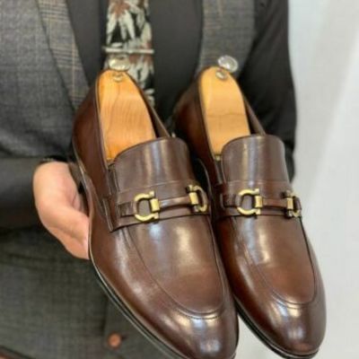 Stylish brown leather moccasin shoes for men, men formal dress shoes