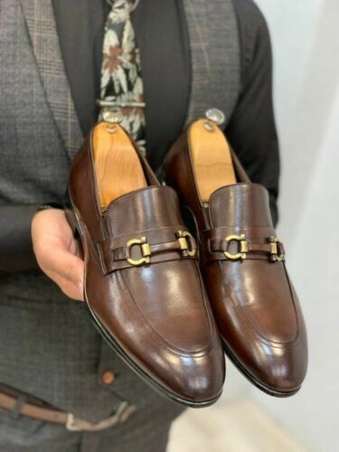 Stylish Brown Leather Moccasin Shoes for Men, Men Formal Dress Shoes