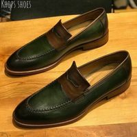 Stylish Green and Brown Moccasin Shoes for Men, Men Loafer Shoes, Dress Shoes - Thumbnail 1