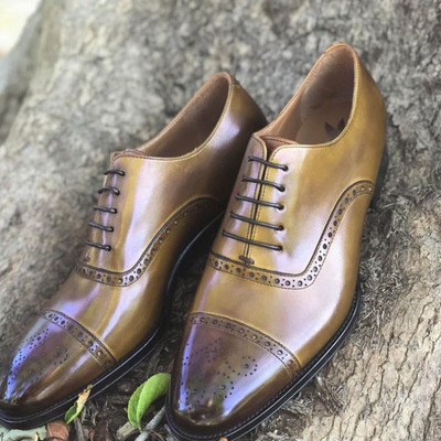 Best christmas two tone cap toe brogue lace up shoes,men's wedding leather shoes - Thumbnail 5