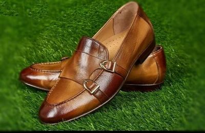 Handmade Leather Brown Loffers shoes monk Double strap shoe for men