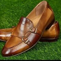 Handmade Leather Brown Loffers shoes monk Double strap shoe for men - Thumbnail 1