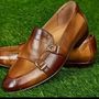 Handmade Leather Brown Loffers shoes monk Double strap shoe for men-4
