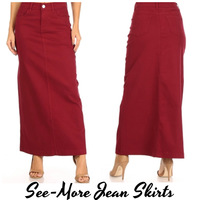BURGUNDY LONG DENIM SKIRT Sale - Thumbnail 2