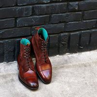 New Men's Handmade two tone Leather and suede Cap Toe Ankle High lace Up Boots - Thumbnail 1