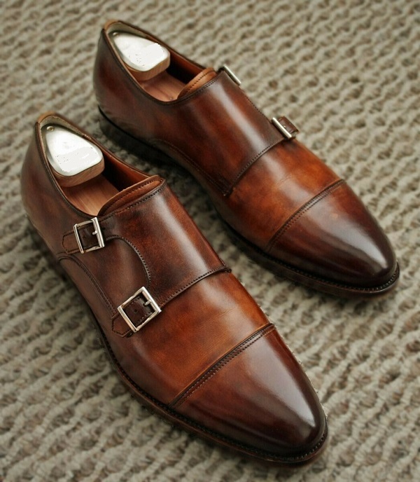 Men's Handmade Genuine Leather brown Double Monk Strap Leather Shoes