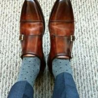 Men's Handmade Genuine Leather brown Double Monk Strap Leather Shoes - Thumbnail 1