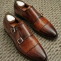 Men's Handmade Genuine Leather brown Double Monk Strap Leather Shoes-4