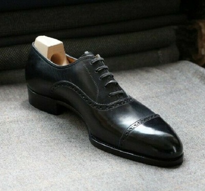 Mens HandMade captoe Oxford shoes Mens Black Dress casual shoes