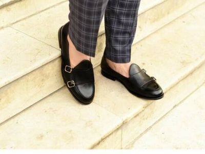 Handmade Enzo Black monkstrap cowhide leather shoe for men