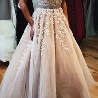 Charming A-Line V Neck Champagne Long Prom Dresses with White Appliques,Formal Party Dresses,Quinceanera Dresses - Thumbnail 2