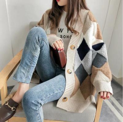 Vintage Plaid V-Neck Winter Cardigan