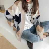 Vintage Plaid V-Neck Winter Cardigan - Thumbnail 1