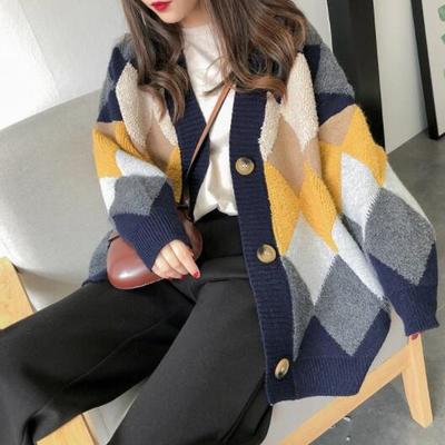 Vintage plaid v-neck winter cardigan