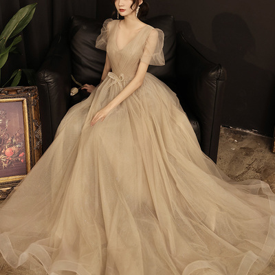 Cute v neck tulle long prom dress evening dress