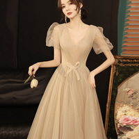 Cute v neck tulle long prom dress evening dress - Thumbnail 3