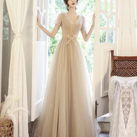 Cute v neck tulle long prom dress evening dress - Thumbnail 4