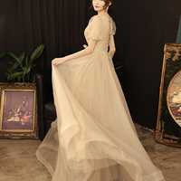 Cute v neck tulle long prom dress evening dress - Thumbnail 5