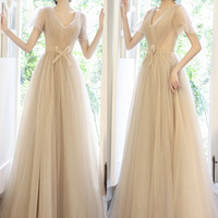 Cute v neck tulle long prom dress evening dress - Thumbnail 6