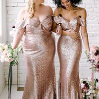 Sparkly Off the Shoulder Champagne Sequin Bridesmaid Dresses,Formal Evening Party Dresses - Thumbnail 1