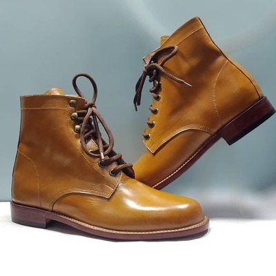 Handmade tan boot, men's leather lace up ankle boot, formal wear oxford boot - Thumbnail 3