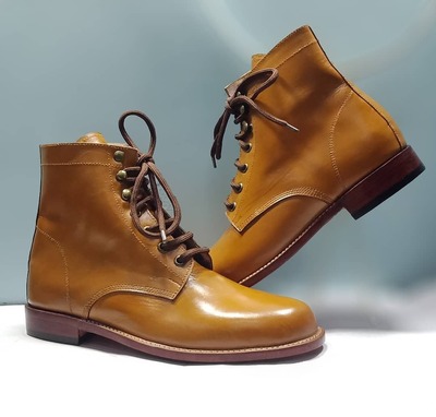 Handmade Tan Boot, Men's Leather Lace Up Ankle Boot, Formal Wear Oxford Boot