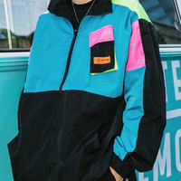 80s COLOR BLOCK PATCH WORK WINDBREAKER JACKET - Thumbnail 1