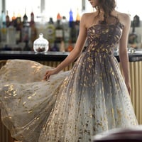 A line tulle long prom gown formal dress - Thumbnail 2
