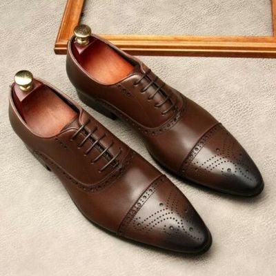 Mens handmade captoe oxford shoes mens brown dress shoes