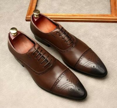 Mens HandMade captoe Oxford shoes Mens Brown Dress shoes