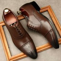 Mens HandMade captoe Oxford shoes Mens Brown Dress shoes - Thumbnail 1
