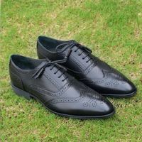 Men's Handmade Mens Brouge wingtip shoes dress Black Laceup shoes - Thumbnail 1