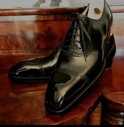 Men's Handmade Black Leather Brogue Lace Up Oxford Dress Formal Shoes