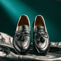 Handmade Black Leather Tassel Loffers Style Shoes for men's - Thumbnail 4