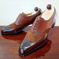 Men Handmade Three tone Wing Tip Brogue Suede and leather formal shoes - Thumbnail 1